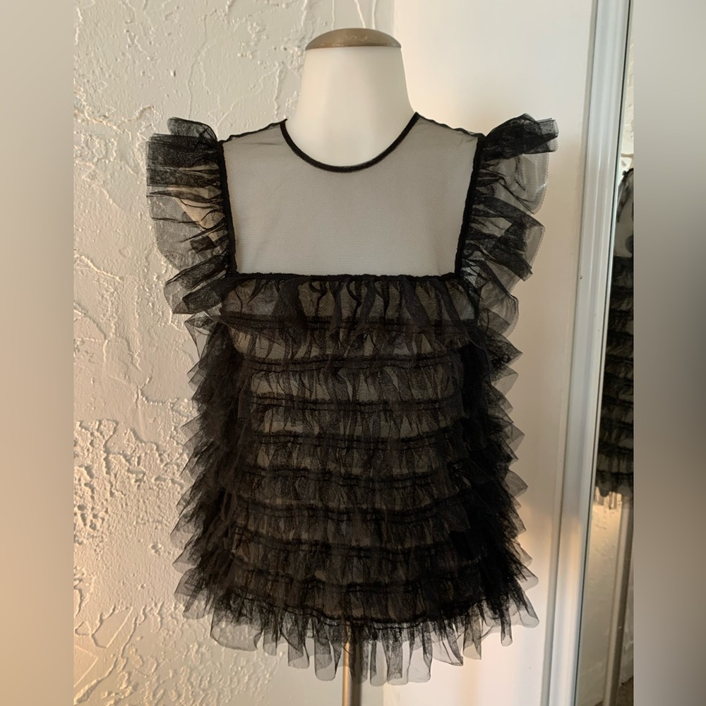 H&M Black Tulle Ruffle Top